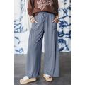 High Frilled Detail Wide Leg High Waist Knit Pants