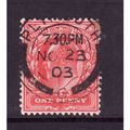 GREAT BRITAIN 1902 SG 219 1d SCARLET FINE USED#8