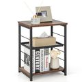 3-Tier Industrial Side Table with Adjustable Me...