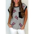 Black Stripe Sequined Lobster Patched Pocket Ca...