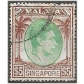 Singapore 1951 SG30 $5 Green & Brown Perf 17.5x...