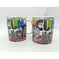 (2) Cancun Mugs - Colorful! Skull/Skeleton/Somb...