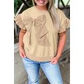 Parchment Ruffled Short Sleeve Bowknot Applique...