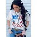 White American Flag Star Graphic Print Crew Nec...