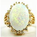 Created White Opal, 16 CZ accents, 10K Gold Rin...