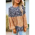 Blue Floral Color Block Patchwork Ruffled Hem R...