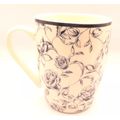 Rose Pattern Mug Fine China Grey & White Cerami...