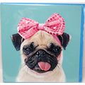 Pug Dog With Pretty Pink Bow Blank Greetings Ca...
