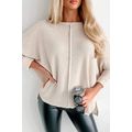 Apricot Waffle Knit Splits Batwing Sleeve Overs...
