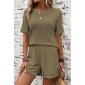 Laurel Green Fringe Trim Textured Short Two Pie...