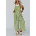 Green Gingham Wide Leg Loose Overall with Pockets