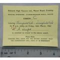 1962 Edwards High Vacuum Crawley, coach ticket ...