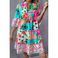 Multicolour Abstract Printed Half Sleeve Notche...