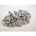 Silver flower shaped crystal hair barrette clip...