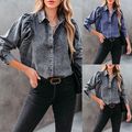 fashion street style denim shirt lady Autumn an...