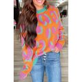 Orange Leopard Colorblock Ribbed Edge Sweater