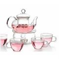 6-Piece Glass Tea Pot Set with 4 Cups Teapot Wa...