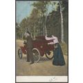 Couple Pushing an Early Motor Car, 1904 - Postcard