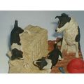 HEREDITIES, BORDER COLLIE AND PUPPIES, Farmyard...