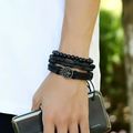 3pc PU Leather/Beaded Wristband Bracelet Tree o...