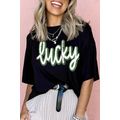 Black St Patricks Day lucky Cracked Letter Grap...