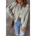 Sky Blue Raw Hem Flap Pockets Cropped Corduroy ...