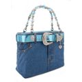Denim Jean Purse w/ Belt Buckle - Turquoise - B...