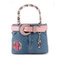 Denim Jean Purse w/ Patched Color Peace Sign - ...