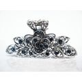 Silver metal flower blue crystal hair claw clip...