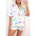 White Bowknot Print Buttoned Shirt High Waist S...