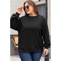 Black Loose Patchwork Crewneck Plus Size Sweats...