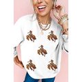 White Sequin Rodeo Patched Drop Shoulder Sweats...
