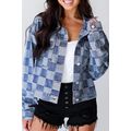 Light Blue Checkered Patchwork Button up Denim ...