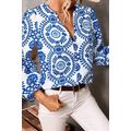 Sky Blue Vintage Geometric Printed Puff Sleeve ...