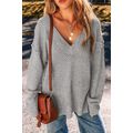 Light Grey Loose Eyelet V Neck Drop Shoulder Sw...
