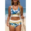 Green Floral Print Racerback Cutout High Waist ...