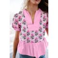 Rose Floral Striped Print Contrast Patchwork Ru...