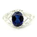 Created Blue Sapphire, 925 Sterling Silver Ring...