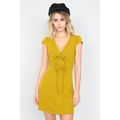 Mustard Ribbed V-neck Cap Sleeve Mini Solid Cas...