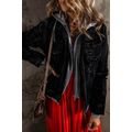 Black Fake Two-Piece Hooded Zip-Up Denim Jacket