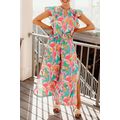 Floral Ruffled Sleeve Top Smocked Wide Leg Pant...