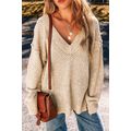 Parchment Loose Eyelet V Neck Drop Shoulder Swe...