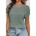 Mist Green Lace Patchwork Waffle Short Sleeve Top