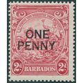 Barbados 1947 1d on 2d carmine Perf 14 SG264 un...