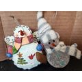2 Snowman Christmas Ornaments Winged Ceramic & ...