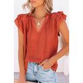 Tiered Ruffled Drawstring V Neck Top