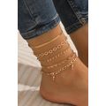 Gold Sweet Heart Rhinestone Dangle 5-piece Anklets