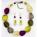 Nugget Bead Necklace Purple, Grey & Yellow Neck...