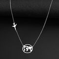 World Map & Airplane Pendant Necklace 45 CM Sta...