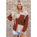 Cinnamon Colorblock Curved Hem Corduroy Shacket...